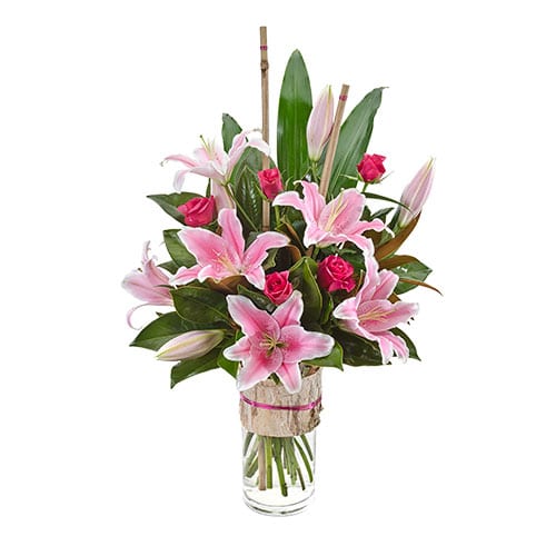 Roses & Lilies Glass Vase