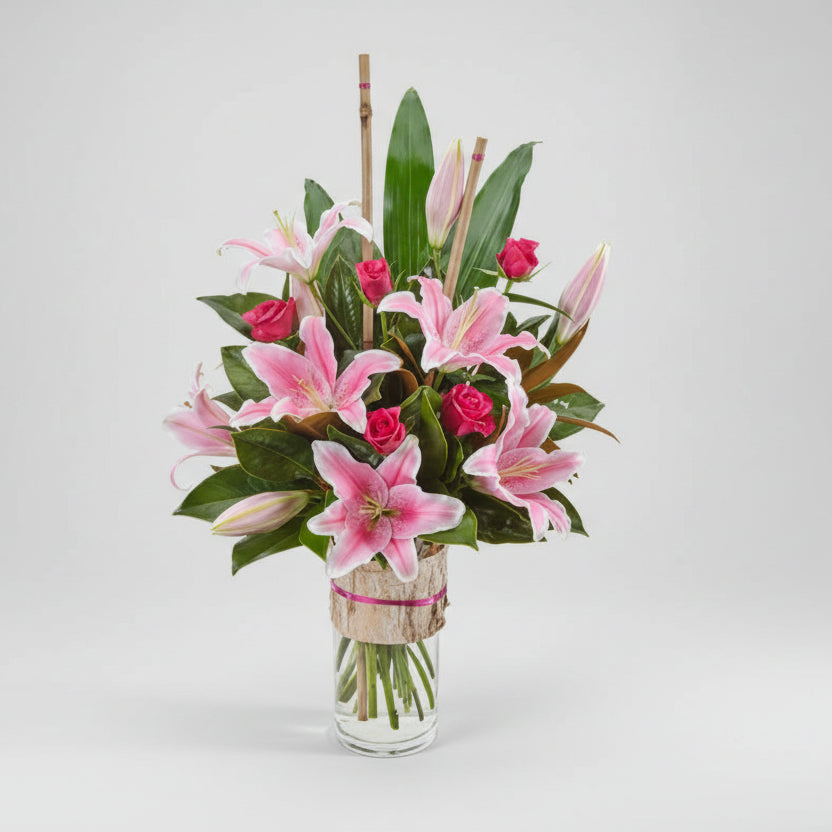 Roses & Lilies Glass Vase